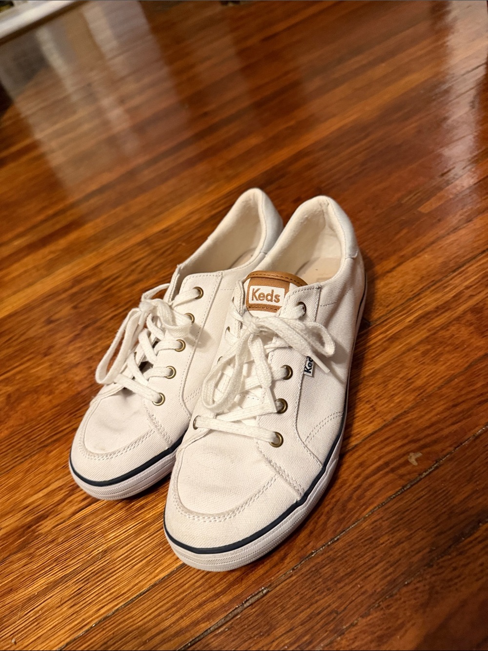 Keds Kids White Canvas Sneakers with Navy Trim
